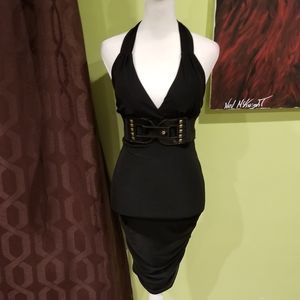 Black Form Fitting Halter Dress With Ruching
